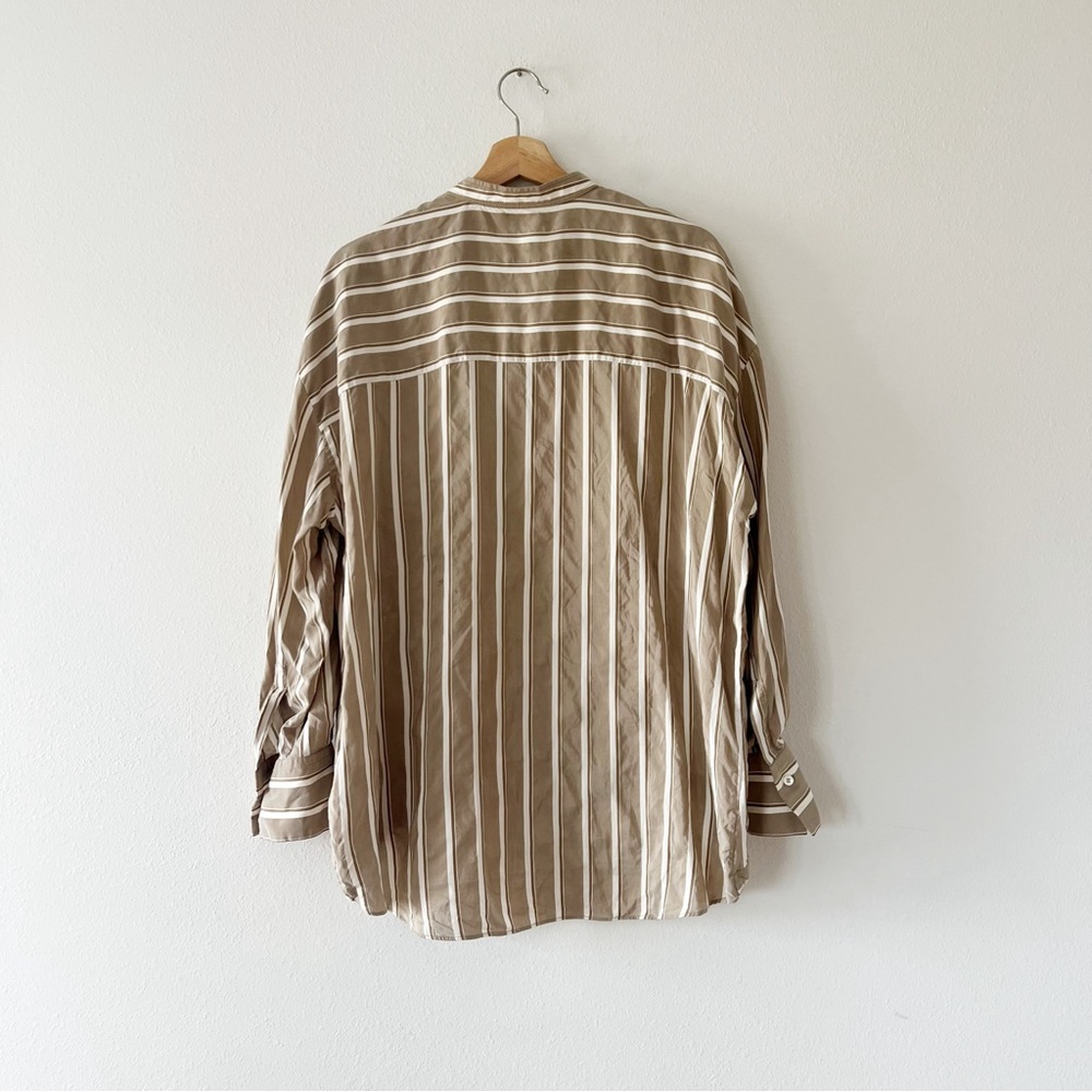 Brunello Cucinelli Beige and White Striped Silk Blouse - Picture 8 of 9